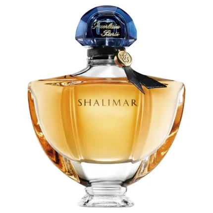 Femme parfumée dans un flacon élégant avec un bouchon bleu et un ruban noir.