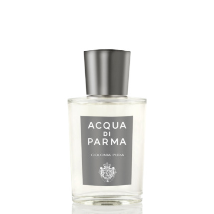 Parfum Acqua di Parma Colonia Pura dans un flacon élégant avec bouchon noir.