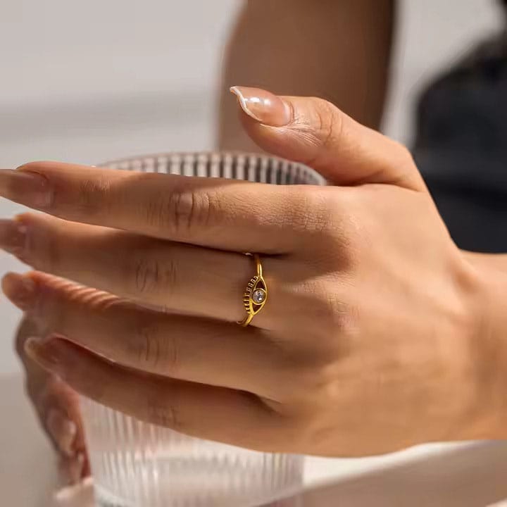 Goudkleurige boze oog ring