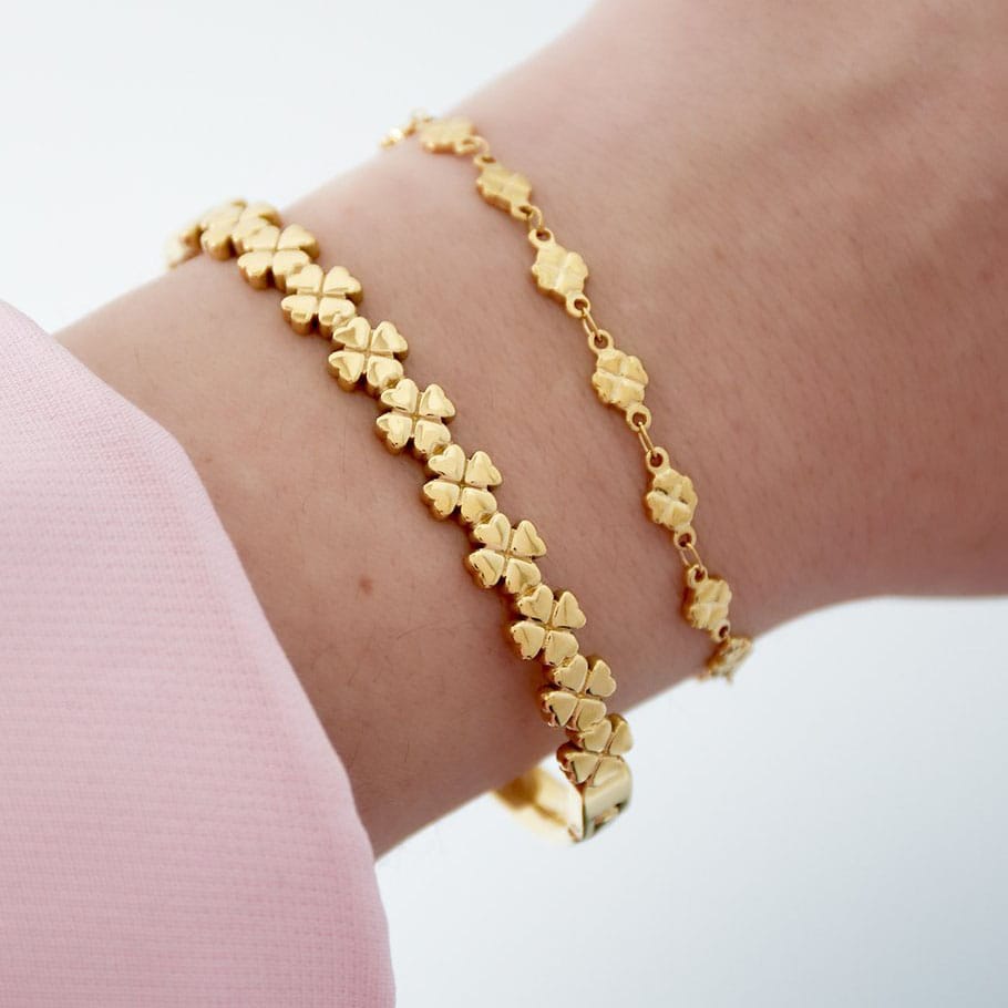 Goudkleurige klavertje 4 armband