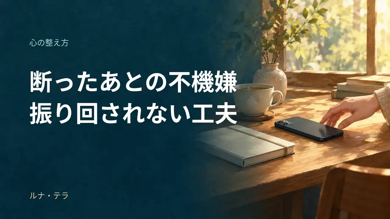 断ったあとの不機嫌に振り回されない工夫。スマートフォンとカップを置いた静かな机