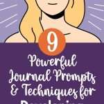Illustration of woman with third eye and blonde hair on purple background with white text 9 Powerful Journal Prompts & Techniques for Developing Intuition representing intuitive development manifesteveryday.com