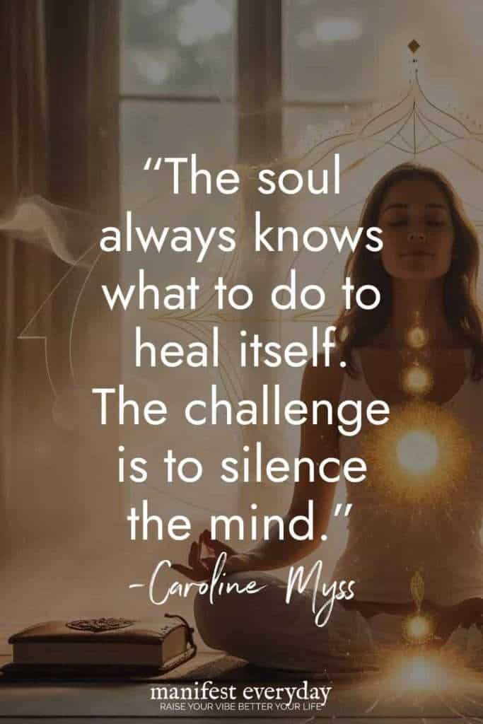 Woman meditating with higher self journal prompts for inner wisdom and spiritual connection