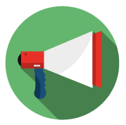 Marketing By Rob 6 Alt text: Bright red and white megaphone icon representing marketing and advertising services from Marketing By Rob.