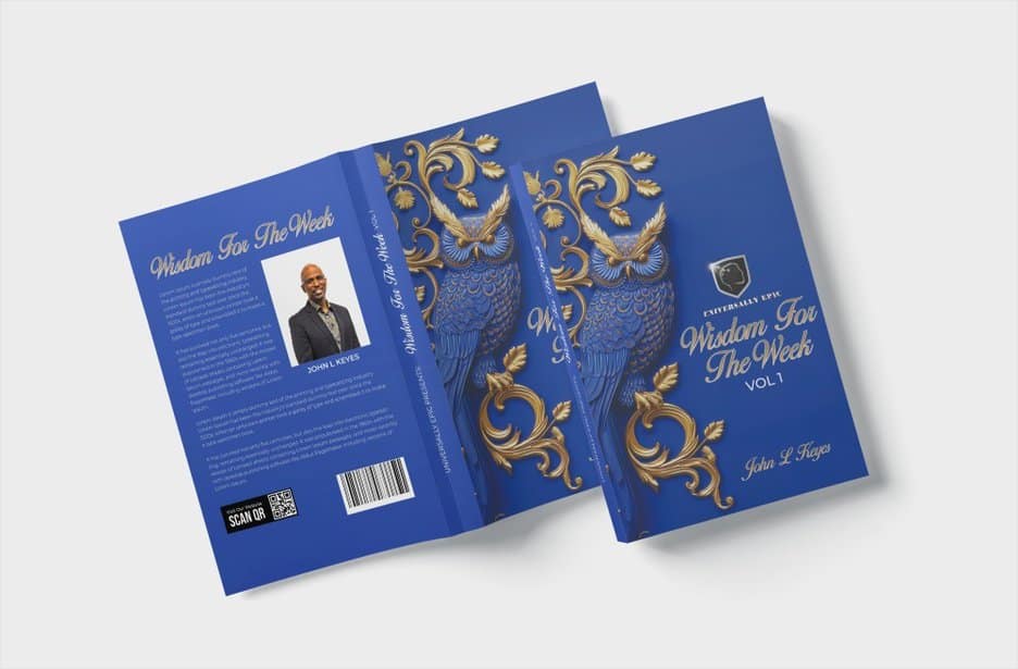 Elegant blue book cover with gold peacock design and motivational title.