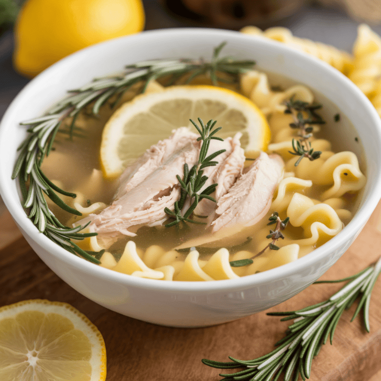 Lemon Chicken Soup with Rosemary, Thyme, and Pasta