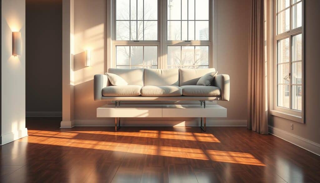 floating sofa with console table