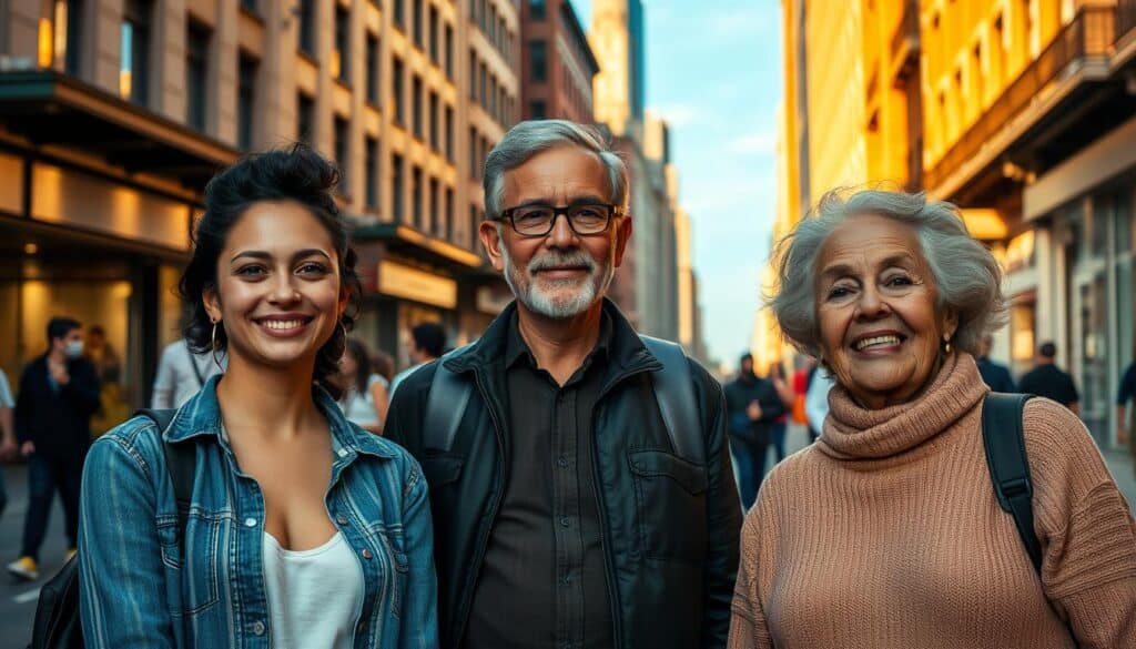 A bustling city street, its buildings and sidewalks bathed in warm, golden light. In the foreground, three individuals stand, each with a unique story of transformation etched upon their faces - a young woman beaming with newfound confidence, a middle-aged man with a resolute gaze, and a senior citizen radiating a sense of inner peace. Their poses and expressions convey a palpable energy, a testament to the power of personal growth and resilience. The scene is captured with a cinematic, wide-angle lens, drawing the viewer into the heart of these real-life experiences, inviting contemplation and inspiration. A bustling city street, its buildings and sidewalks bathed in warm, golden light. In the foreground, three individuals stand, each with a unique story of transformation etched upon their faces - a young woman beaming with newfound confidence, a middle-aged man with a resolute gaze, and a senior citizen radiating a sense of inner peace. Their poses and expressions convey a palpable energy, a testament to the power of personal growth and resilience. The scene is captured with a cinematic, wide-angle lens, drawing the viewer into the heart of these real-life experiences, inviting contemplation and inspiration.
