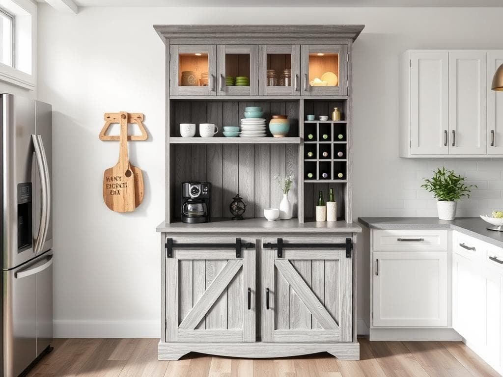 BestHaped 72-inch Farmhouse Coffee Bar Cabinet with wine racks and sliding barn doors