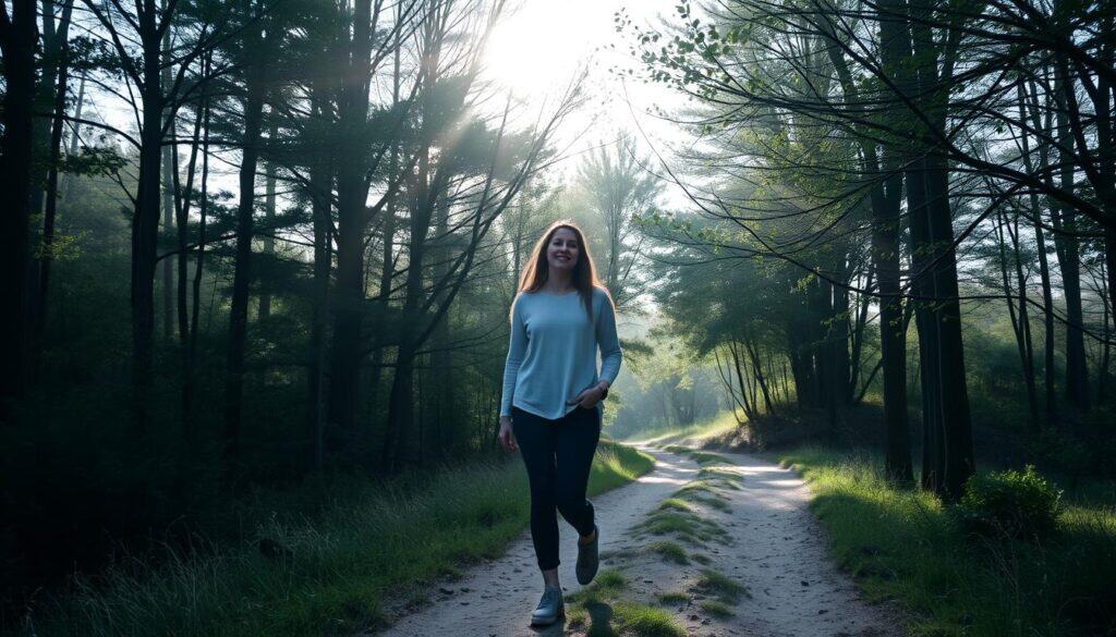 Person taking a gentle walk in nature during their 7 day self-care plan