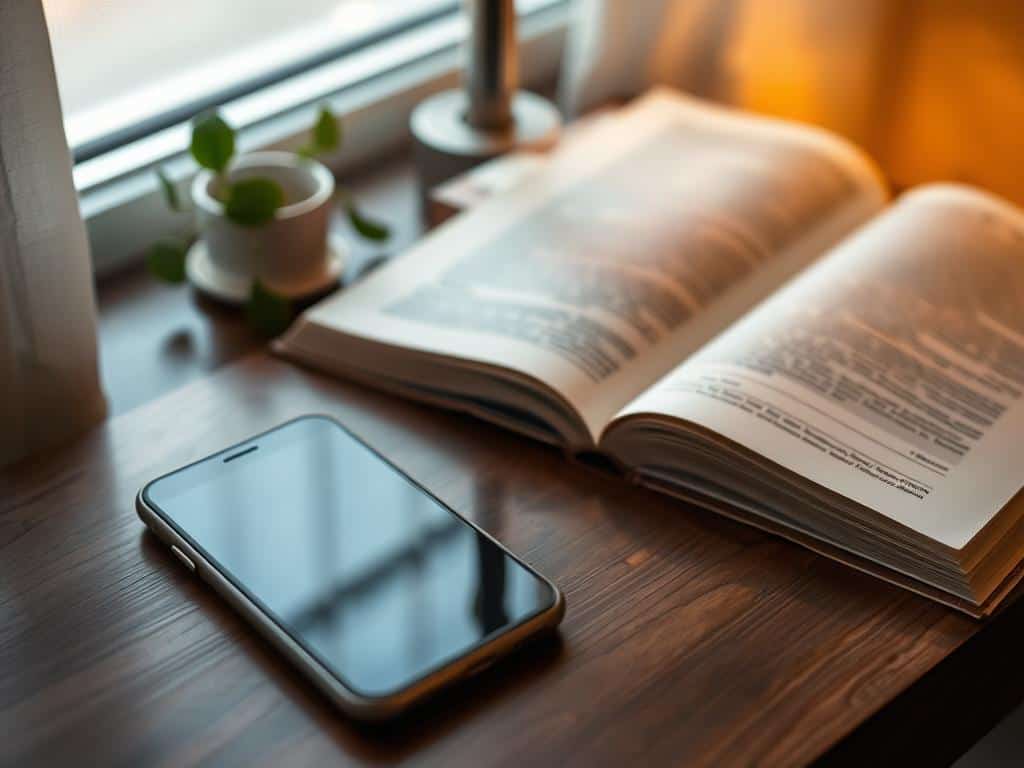 Phone turned off next to a book during a digital pause in a 7 day self-care plan