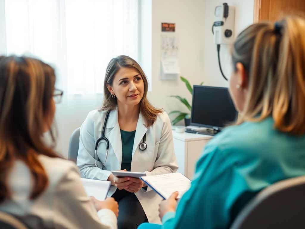 Woman consulting with a healthcare provider about hormone imbalance symptoms Woman consulting with a healthcare provider about hormone imbalance symptoms