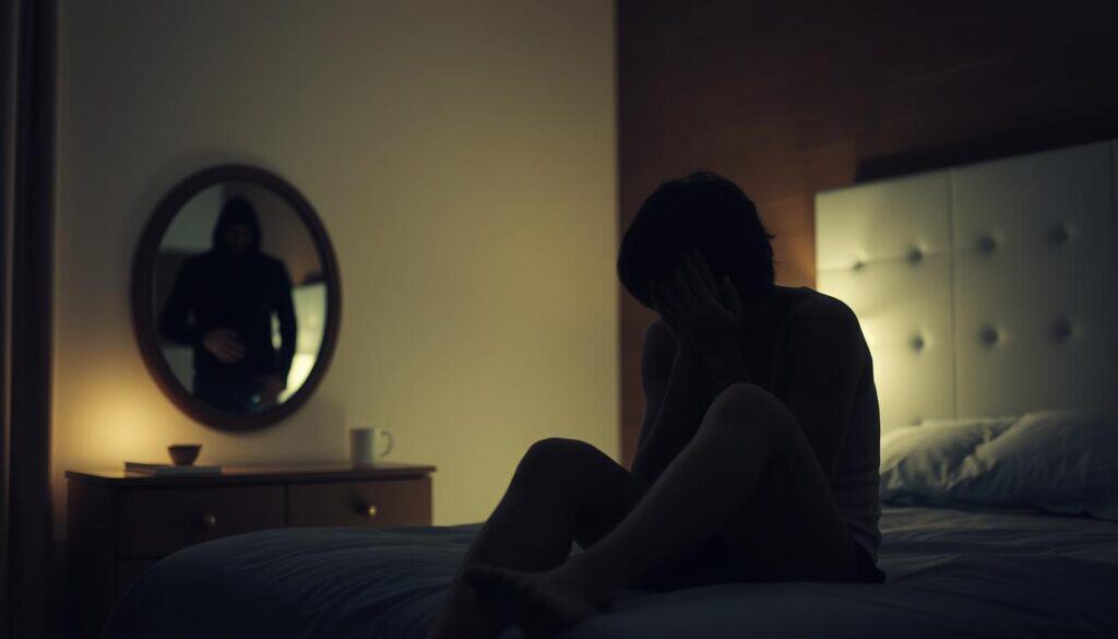 A dimly lit room, bathed in a soft, warm glow. In the foreground, a person sits on the edge of a bed, their face obscured by their hands, their body language conveying a sense of vulnerability and insecurity. Behind them, a shadowy figure lurks, its presence evoking a sense of unease and suspicion. In the background, a mirror reflects a distorted, fragmented image, hinting at the complex emotions and distorted perceptions that fuel jealousy. The scene is imbued with a sense of psychological tension, inviting the viewer to explore the subtle, often unnoticed triggers that can ignite the flames of jealousy. A dimly lit room, bathed in a soft, warm glow. In the foreground, a person sits on the edge of a bed, their face obscured by their hands, their body language conveying a sense of vulnerability and insecurity. Behind them, a shadowy figure lurks, its presence evoking a sense of unease and suspicion. In the background, a mirror reflects a distorted, fragmented image, hinting at the complex emotions and distorted perceptions that fuel jealousy. The scene is imbued with a sense of psychological tension, inviting the viewer to explore the subtle, often unnoticed triggers that can ignite the flames of jealousy.
