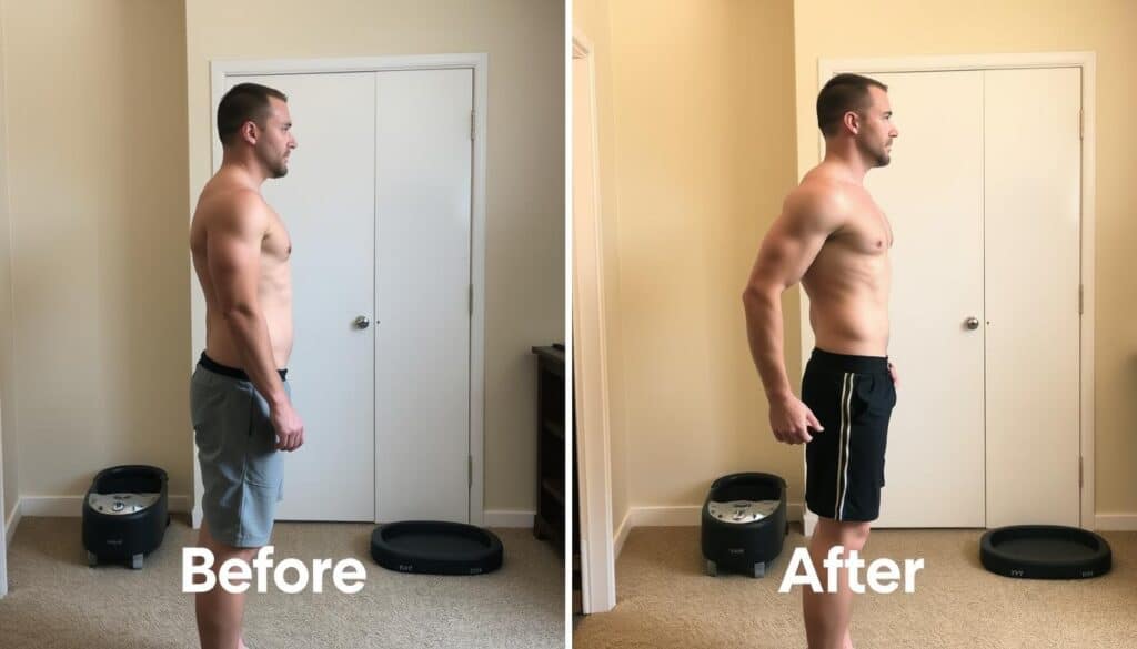 Before and after transformation from home strength training