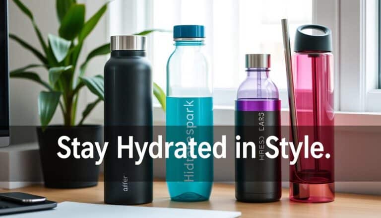 Collection of smart water bottles from Amazon arranged on a desk