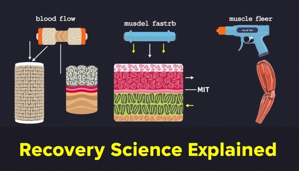 Diagram showing how foam rollers and massage guns affect muscle tissue Diagram showing how foam rollers and massage guns affect muscle tissue