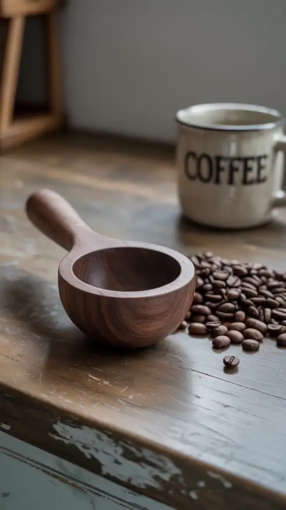 Handcrafted wooden coffee scoop for coffee station decor