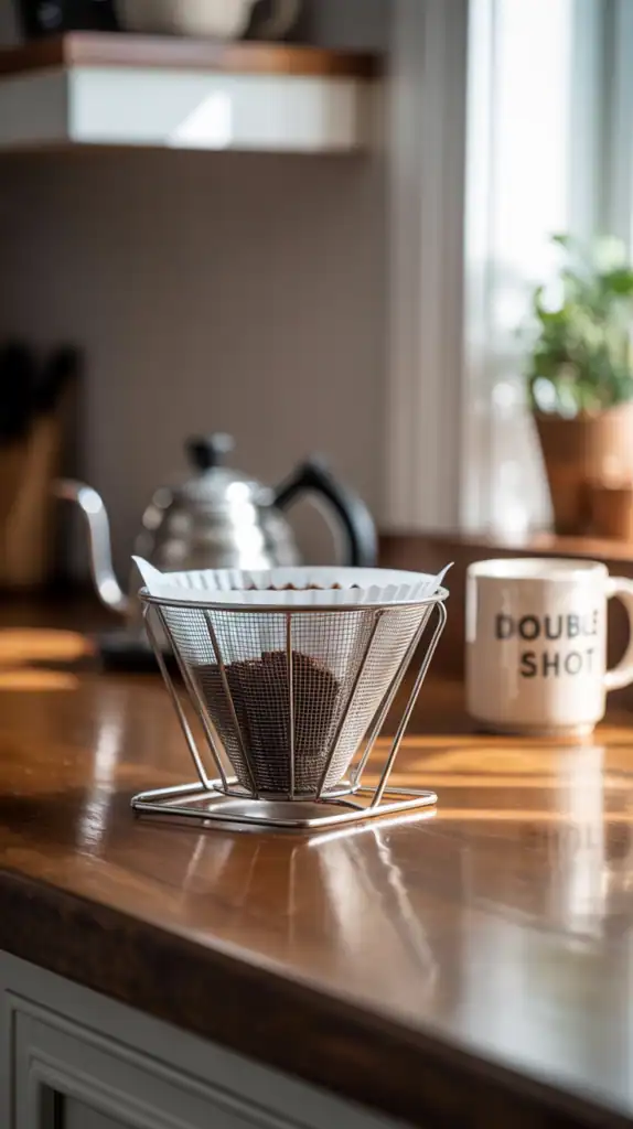 Wire coffee filter basket for coffee station organization