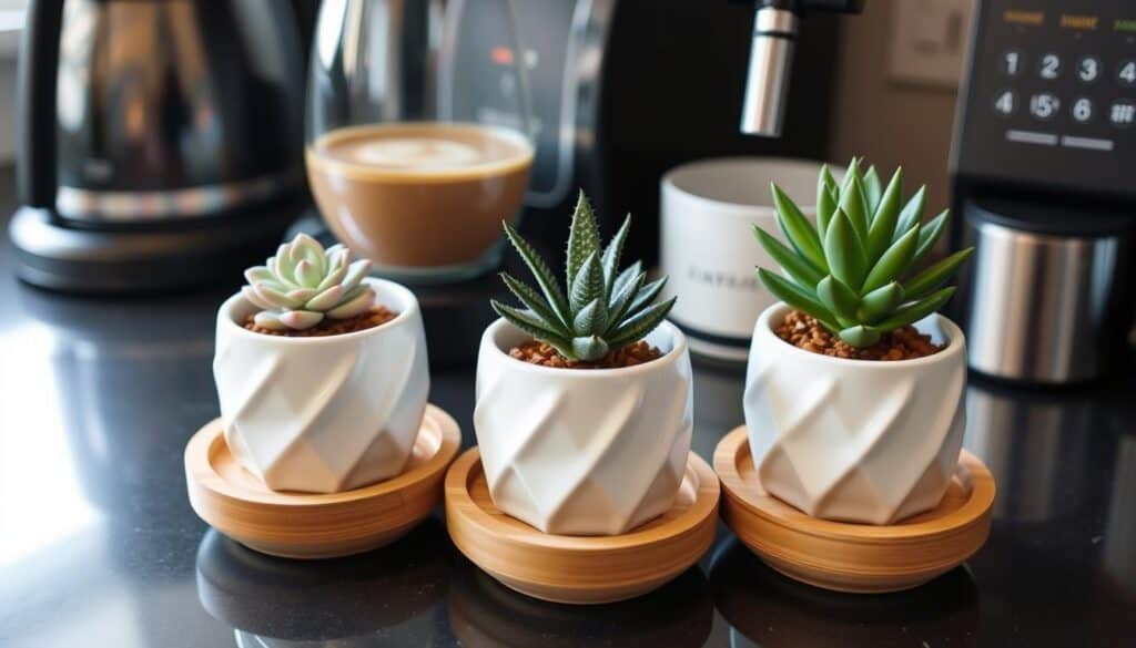 Set of 3 mini succulent planters for coffee station decor