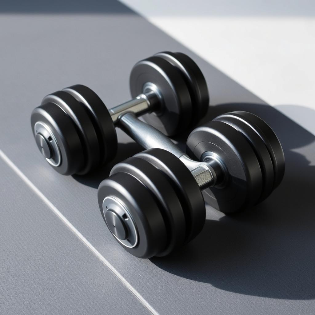 Set of adjustable dumbbells for home strength training