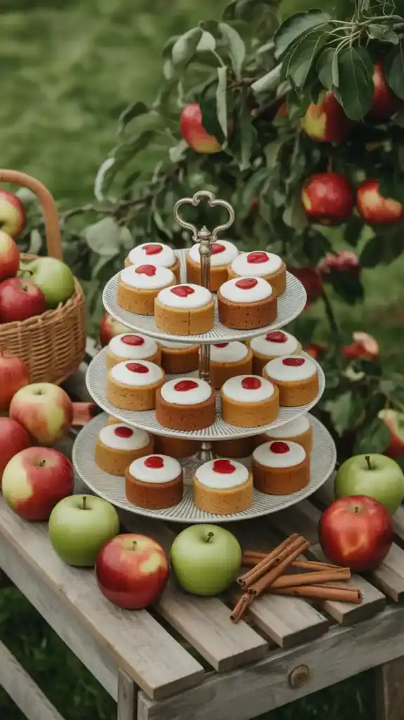 Apple orchard themed tea party with red and green apples, cinnamon sticks, and apple-themed treats Apple orchard themed tea party with red and green apples, cinnamon sticks, and apple-themed treats