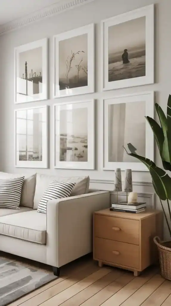 Affordable printable art and neutral frames create a gallery look for less