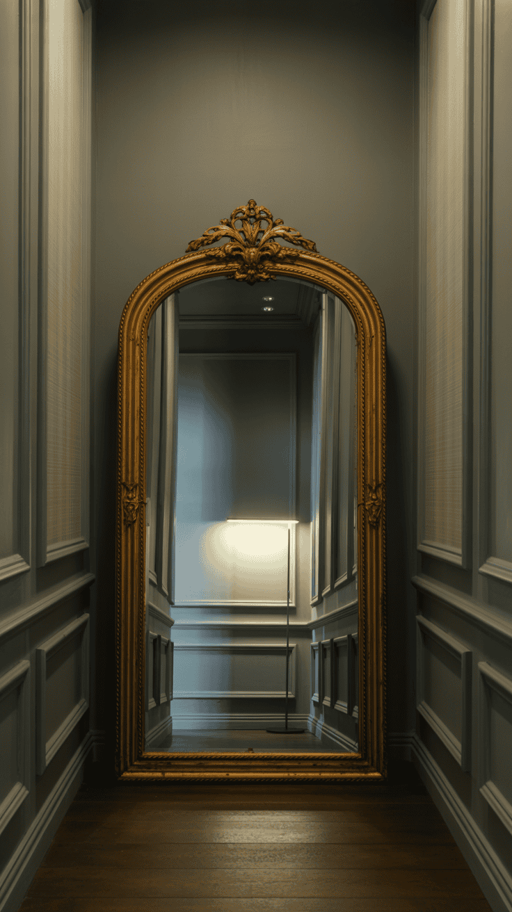 A beautifully framed statement mirror in a hallway