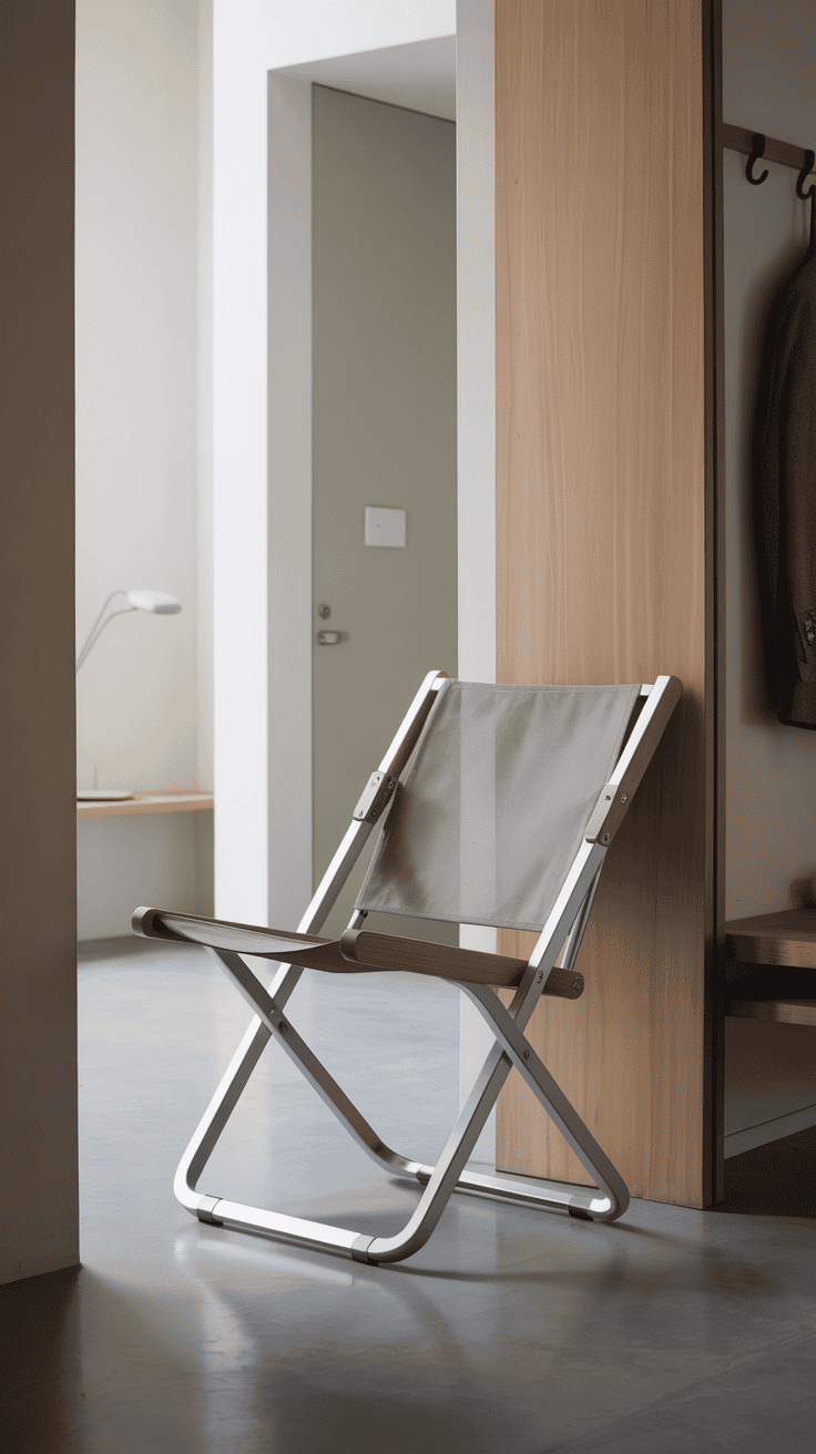 A lightweight folding chair in a minimalist entryway