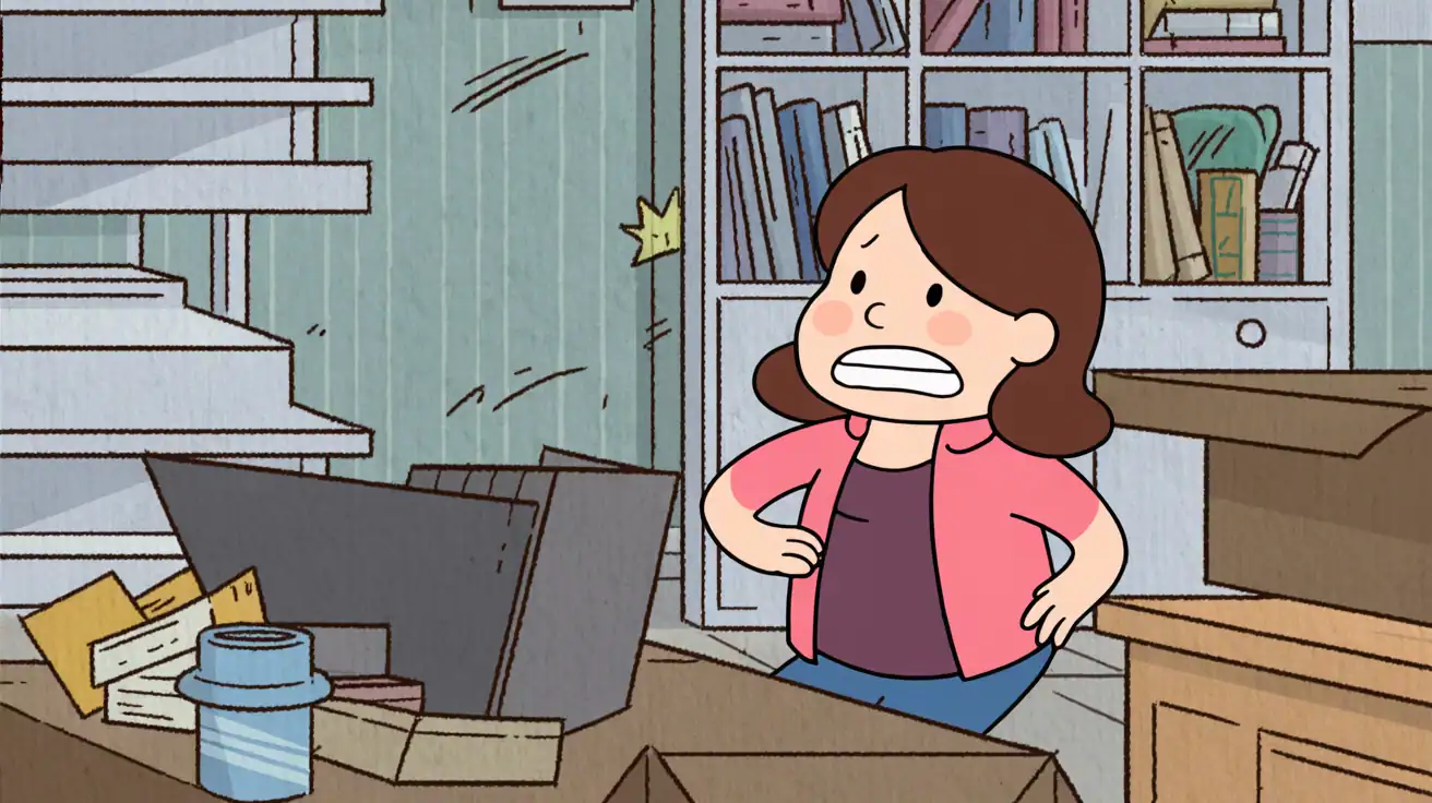 Cartoon showing person feeling guilty about wanting a tidy space Cartoon showing person feeling guilty about wanting a tidy space