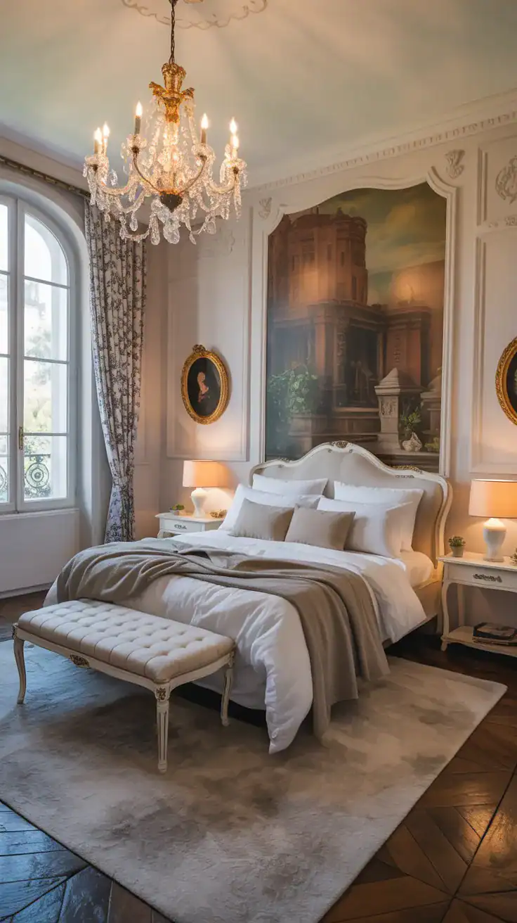 French bedroom with ample negative space highlighting key design elements French bedroom with ample negative space highlighting key design elements