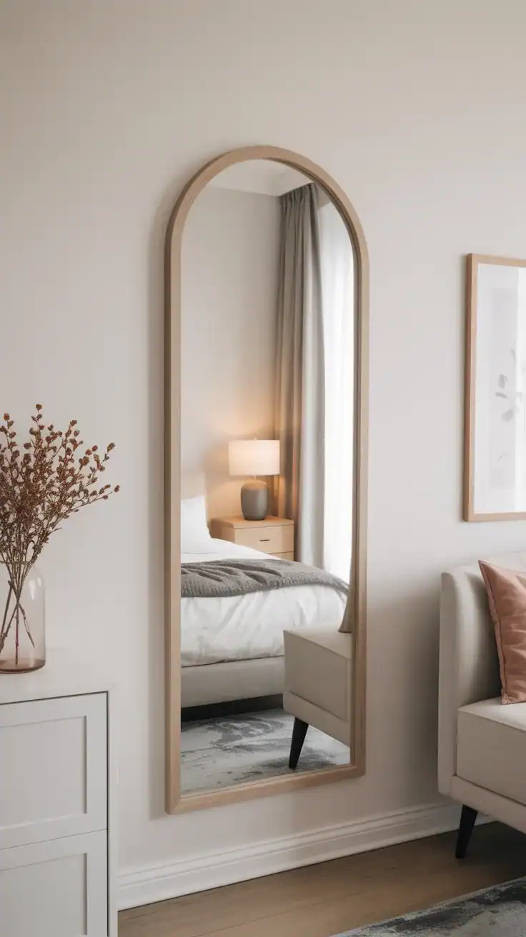 Wall mounted Arched top full-length mirror for bedroom wall