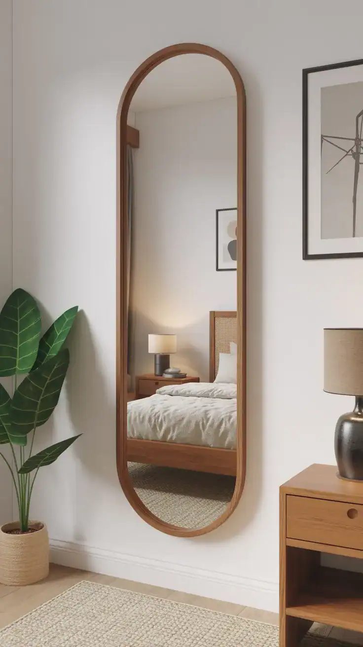 Wall mounted Wood framed full-length mirror for bedroom wall