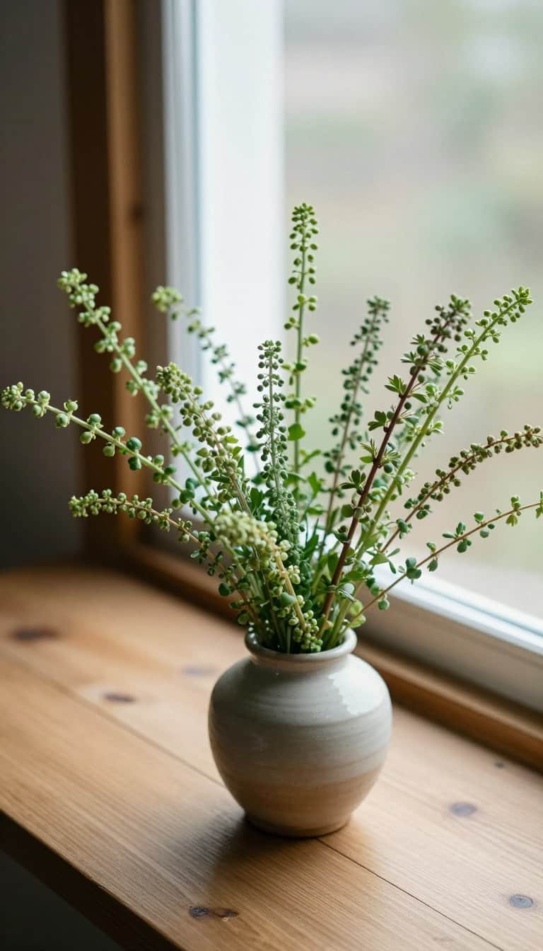 Relaxed spring greenery arrangement in a simple vase