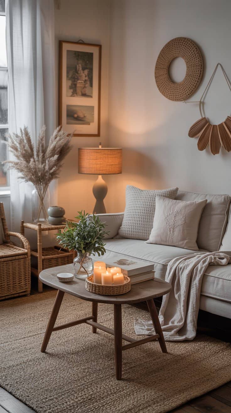 Calm, uncluttered cottagecore home decor with meaningful items and thoughtful arrangement creating a peaceful atmosphere