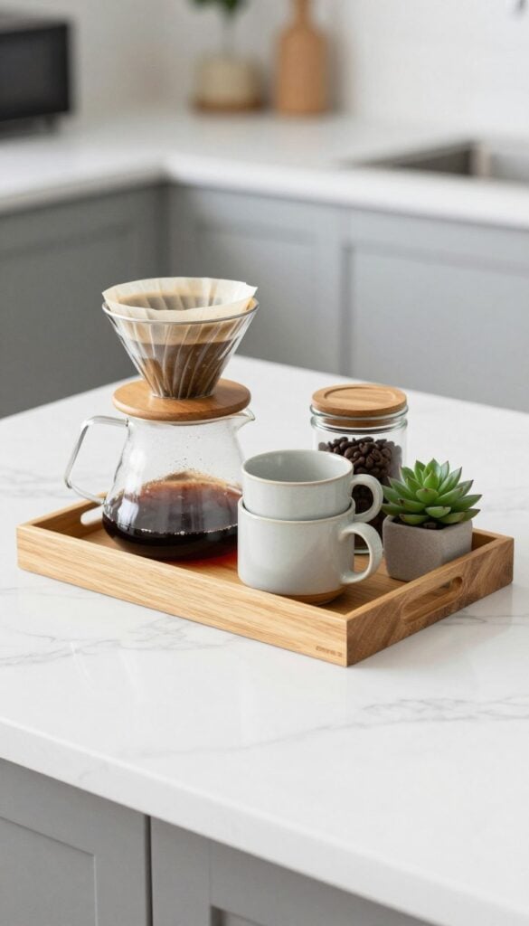 Coffee tray setup on kitchen counter