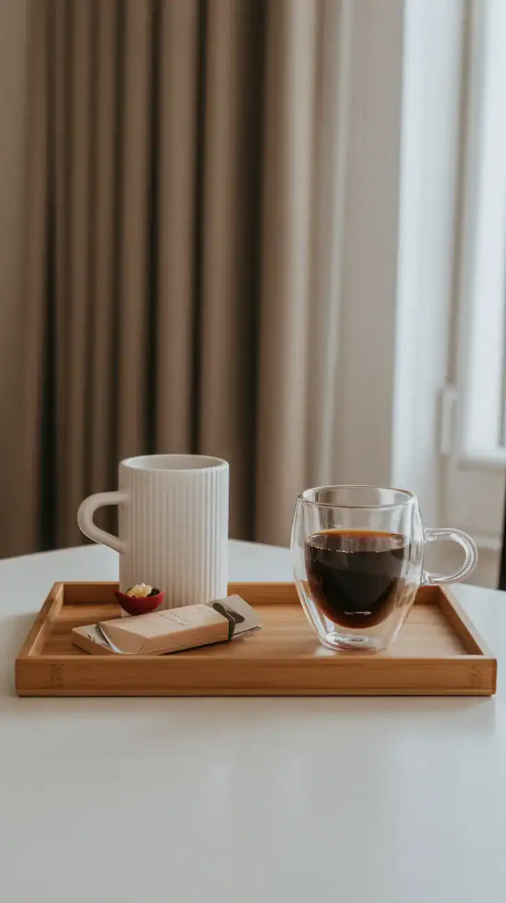 minimal coffee tray setup with essentials only