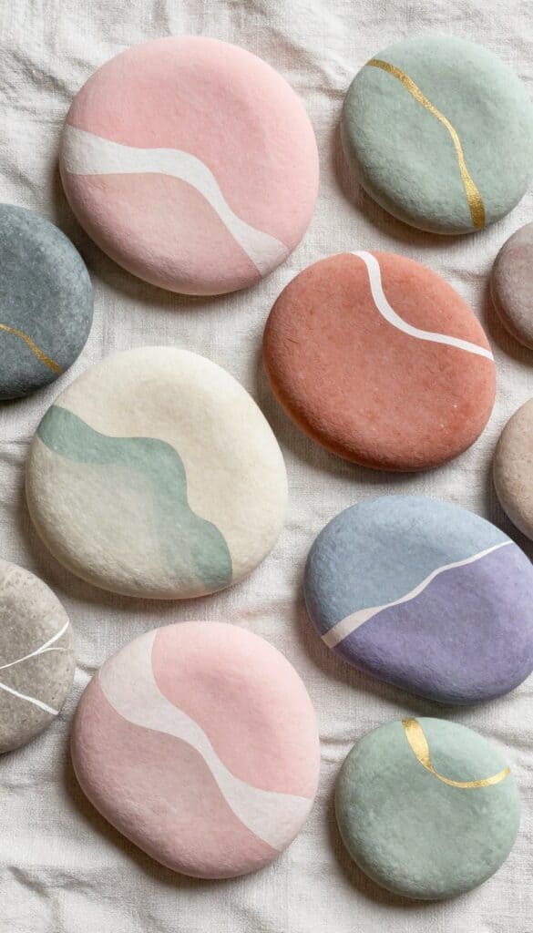 Dreamy abstract watercolor-style painted rocks with soft blended colors and organic flowing shapes