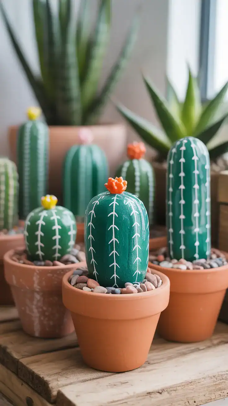Painted rocks resembling cacti