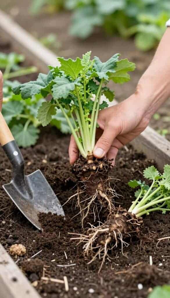 Dividing healthy perennial plants in an autumn garden