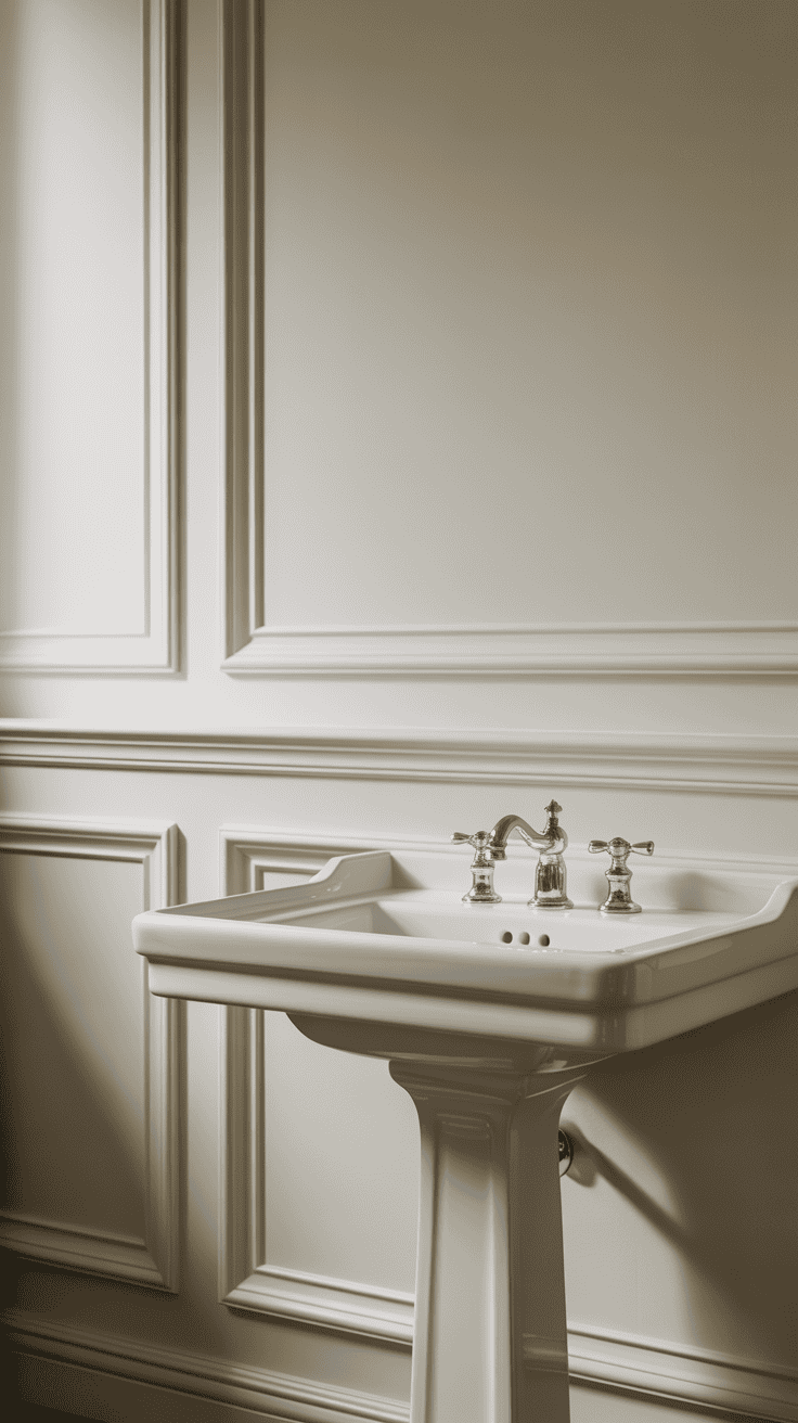 classic wall paneling with a pedestal sink