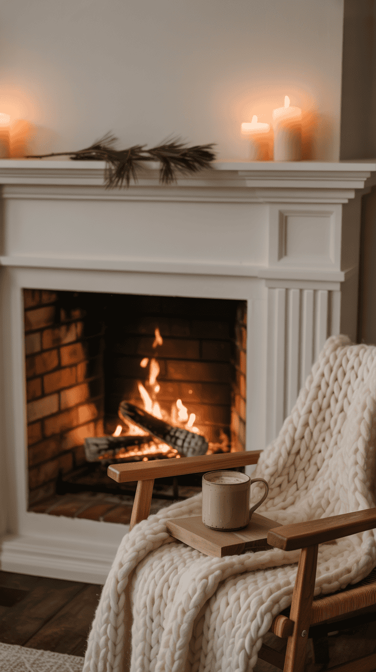 cozy winter fireplace with safe simple styling