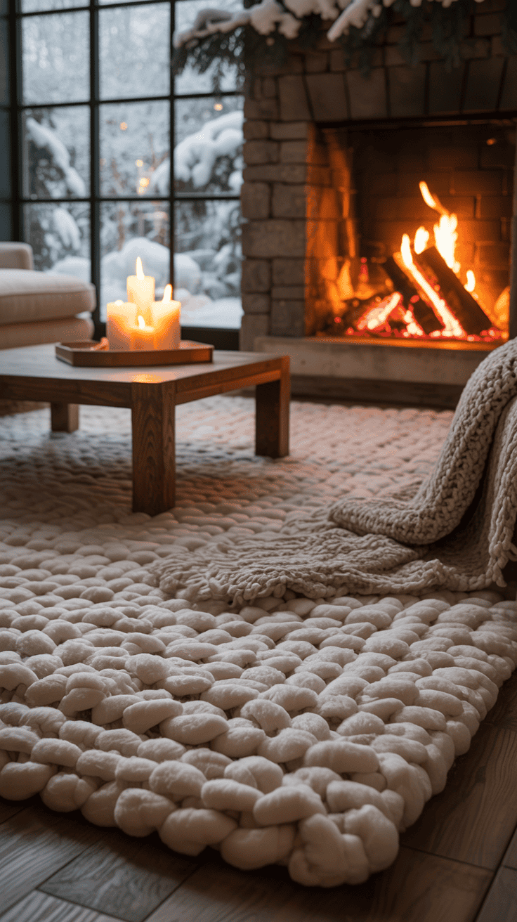 thick textured rug warming a winter living room