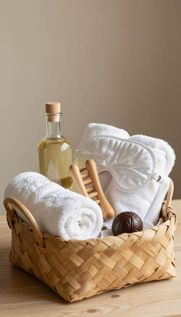 massage gift basket ideas with massage oil and towels