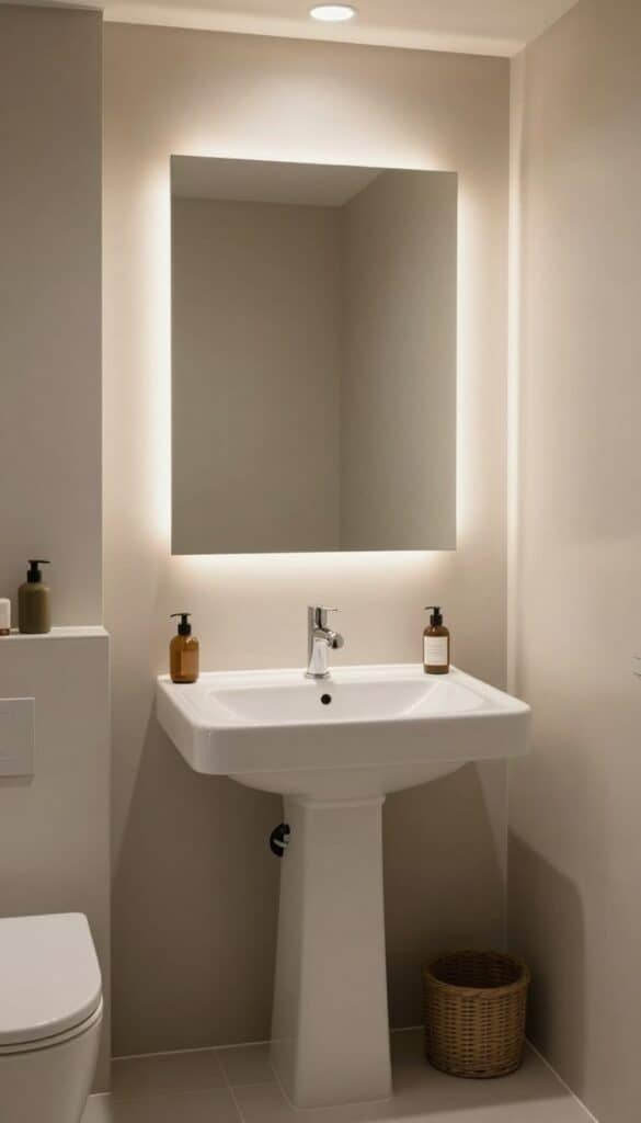 modern interior designer styling a pedestal sink bathroom