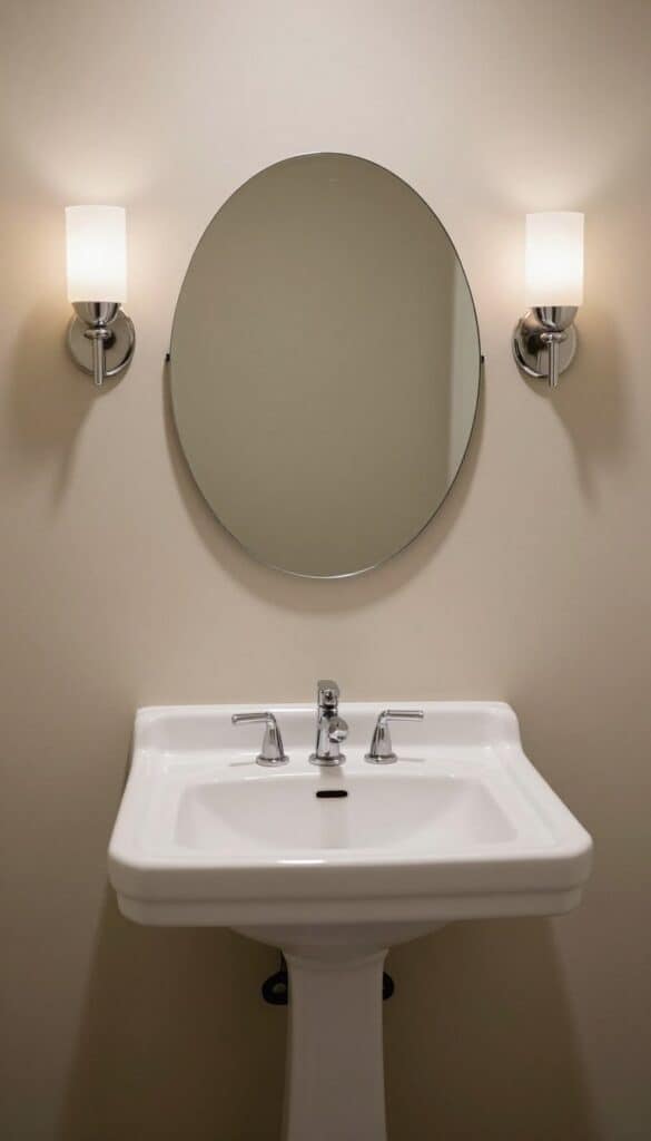 wall sconces beside a pedestal sink mirror