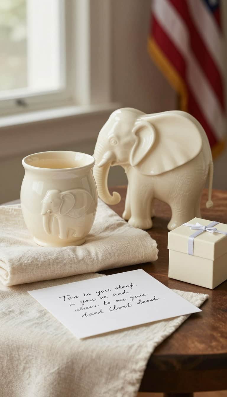 ivory anniversary gift ideas for him in a warm cream gift setting