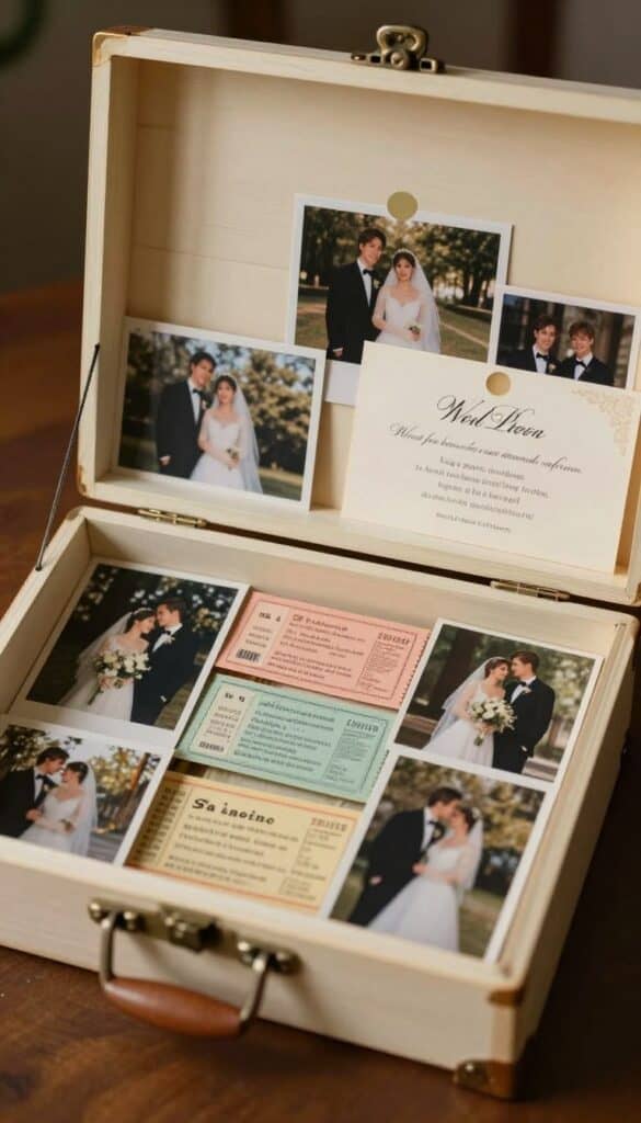 ivory keepsake box filled with photographs and memories
