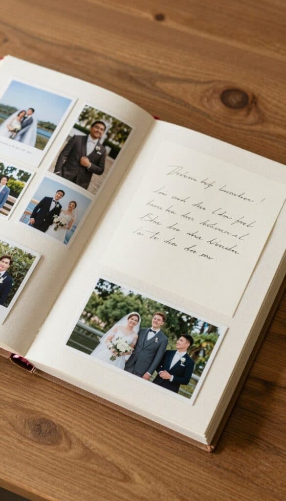 ivory linen photo album filled with wedding memories