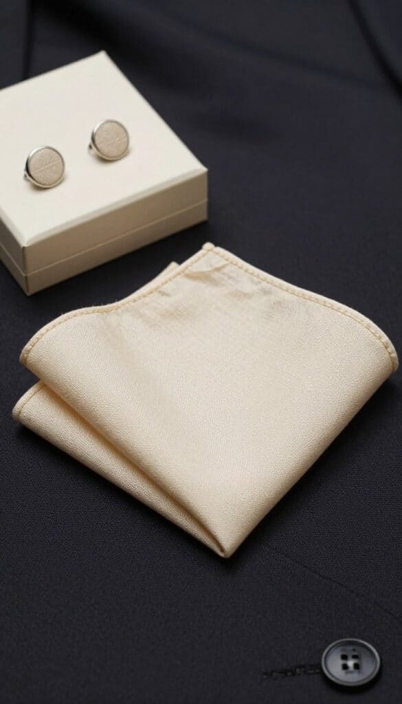 ivory pocket square and cufflink set for an anniversary dinner