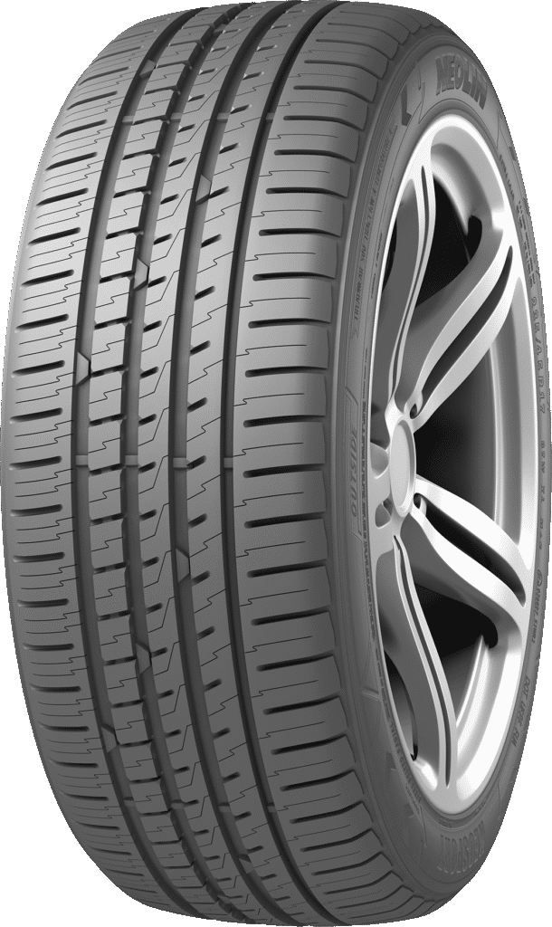 Migo Tire Neo Sport 97 W XL all-season tire with sleek alloy wheel.
